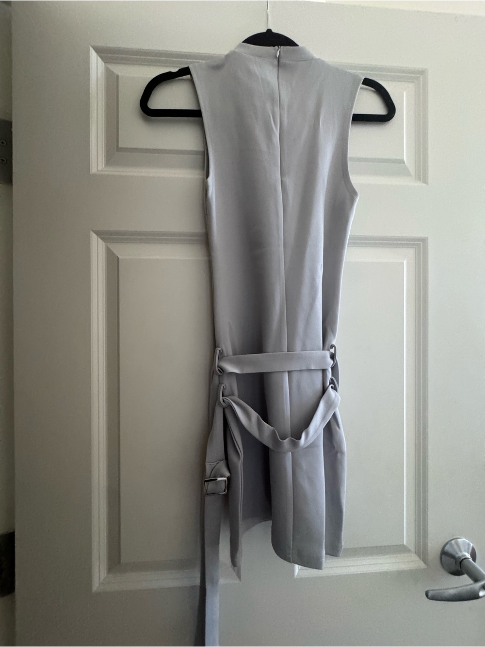Showpo Sleeveless Asymmetrical Belted Dress Vest - Light Gray